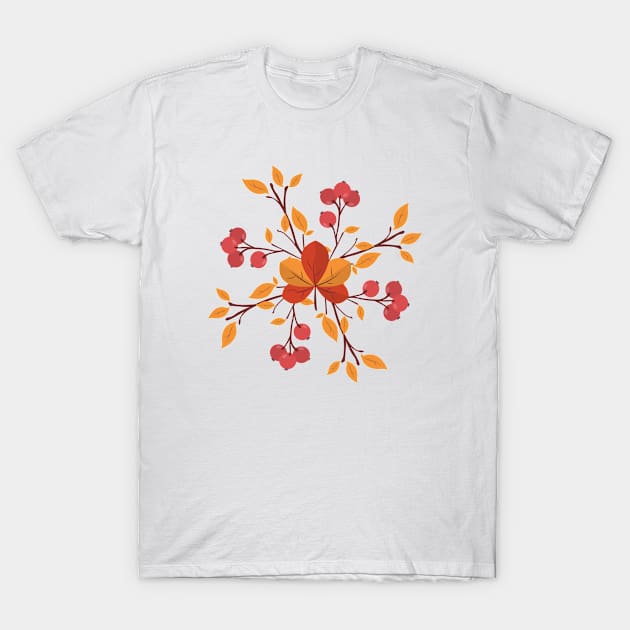 Orange and Red Autumn Leaves with Berries T-Shirt by Orchyd